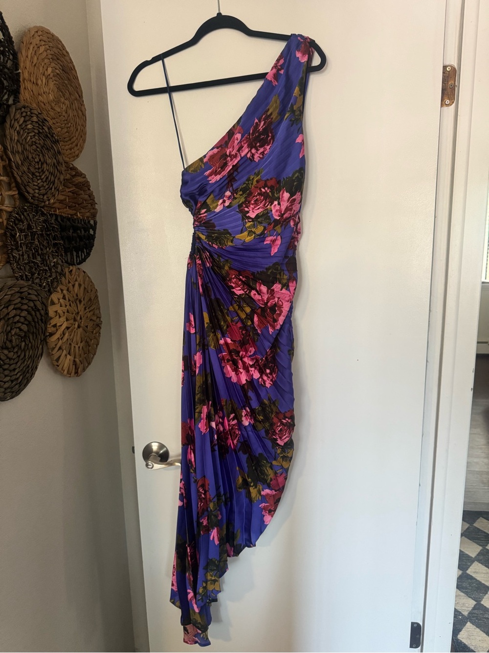 Dress Forum One-Shoulder Purple Floral Dress with Pink Accents